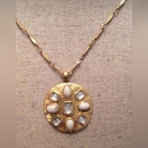 Stella & Dot Gold Stone Crystals Pendant Necklace